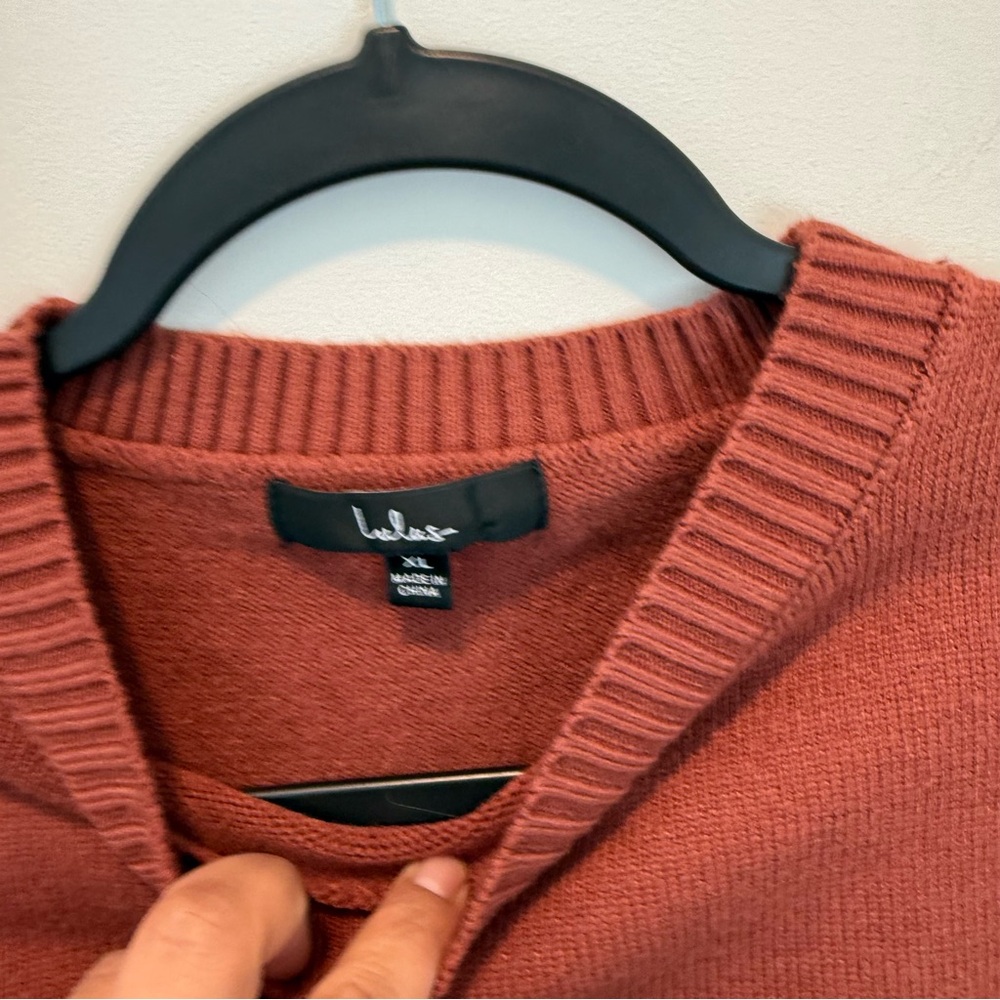 Lulus Everyone's a Winter Rust Brown Short Sleeve Seamed Sweater Top XL - Picture 7 of 11
